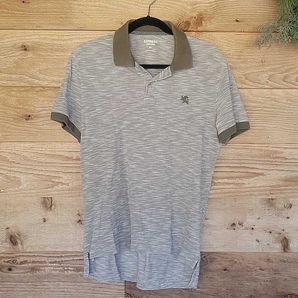 Express Men Mossy Green Marled Pique Polo Size Medium